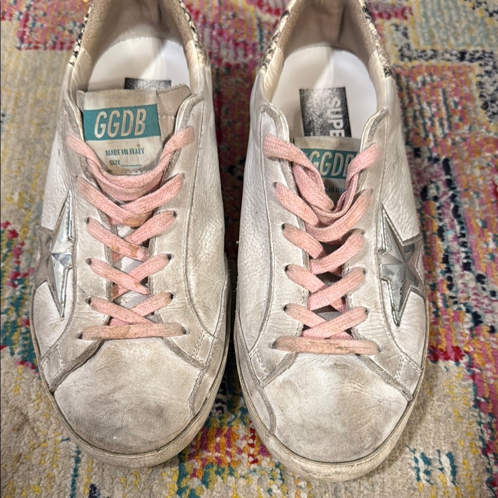 Golden Goose White and Pink Sneakers with Star Logo
